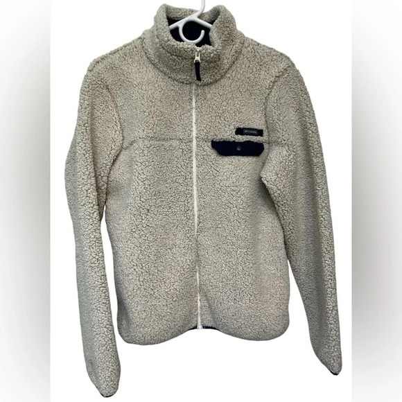 Columbia Fleece Womens Deep Pile Jacket Cream Blue Full Zip - Picture 1 of 7